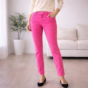 Hot Pink Floral Skinny Jeans Women Size 14 Stretch Mid Rise Statement Pants